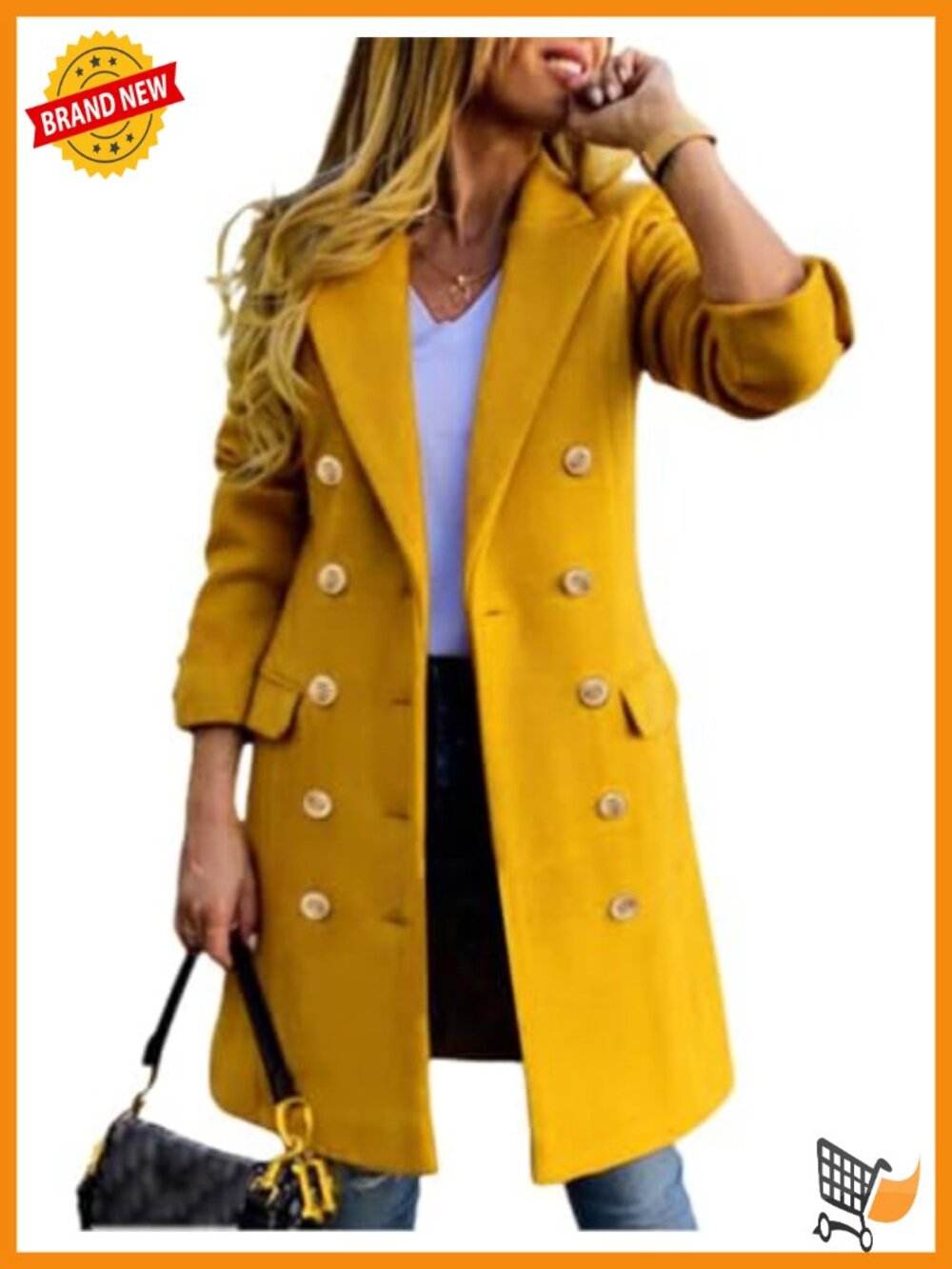 Wool Blend Double Breasted Midi Peacoat Trench Coat Notch Lapel Women's